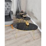 Mooncapella 4’lü Modern Gold Detaylı Metal Ayaklı Orta Sehpa & Zigon Sehpa Seti – Mermer Desenli Siyah