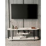 Mooncapella Çevir-Kur Tv Ünitesi, 2 Katlı Televizyon Sehpası, Minimalist, Dayanıklı, TV Standı beyaz mermer görünümlü siyah - Efes Mermer