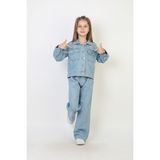 Moonch Kız Çocuk Kalp Nakışlı Kot Ceket Pantolon Takım – Şık ve Rahat 2’li Jean Kombin - Mavi - 5 – 6 Yaş