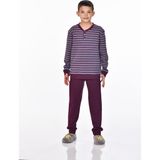 Mooncover Erkek Çocuk Mevsimlik Pamuklu Interlok Pijama Takımı - Bordo - 9 - 10 Yaş