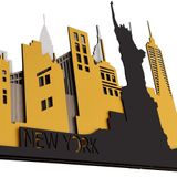 MOONCREATIVE 3d Newyork Şehir Silüeti Ahşap Şehir Dekoru Duvar Sanati SİYAH BEYAZ KİLİM SARI 85x44 MoonNM-20