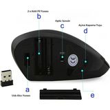 Moonix Kablosuz Ergonomik Dikey Mouse 800/1200/1600 Dpı - Siyah