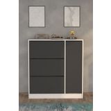 Moonlife Dolaplı Ayakkabılık Antrasit Gri Milano 3 Kapaklı Kayar Raflı