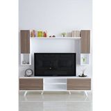 Moonlife İstanbul Dolaplı Kapaklı Tv Ünitesi Beyaz Ceviz Çok Renkli