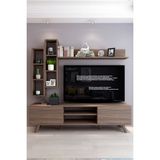 Moonlife Istanbul Dolaplı TV Ünitesi 18 mm Suntalam Ceviz Desen Alt Modül 180x45x35 Üst Modül 180x90x20 cm