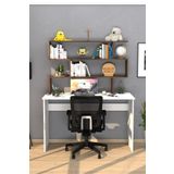 Moonlife Mobilya Kaya Kitaplıklı Çalışma Masası Beyaz Ceviz