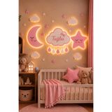 Moonly Concept İsimli Bulut Ay Yıldız Bebek Odası Dekoru LED Duvar Süsü Kişiye Özel Gece Lambası