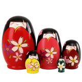 Moonmo 5 adet Güzel El Yapımı Ahşap Japon Kız Rusya İç içe Geçen Bebekler Hediye Rus İç içe Geçme Dilek Bebekleri Matryoshka Geleneksel