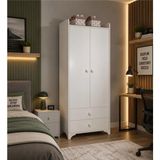 Moonra Home 2 Kapaklı Gardrop Genç Odası Dolabı Meşe Beyaz Gardrop