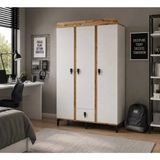 Moonra Home 3 Kapaklı Gardırop Genç Odası Dolabı Geniş Gardrop - Beyaz - Meşe