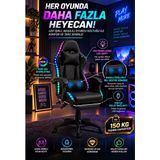 Moonra Home Rgb LED Masajlı Oyuncu Koltuğu 150 kg Gaming Koltuk, Masajlı Bel Destek Süngeri, Ergonomik, Ayarlanabilir, Ayak Destekli Siyah