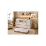Moonra Home Uzayan Beşik Anne Yanı Şifonyerli Çekmeceli Beşik 60x120- 60*160 Yatak Hediyeli