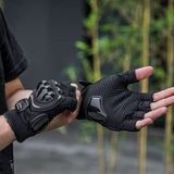 MOONRIDER Motosiklet Eldiveni Korumalı Unisex Yarım Parmak eldiven EN 13594 Sertifikalı Yazlık Nefes alır Dokunmatik Uyumlu Kaydırmaz Koruyucu Motor Eldiveni NX-10 - 2XL - Siyah