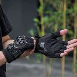 MOONRIDER Motosiklet Eldiveni Korumalı Unisex Yarım Parmak eldiven EN 13594 Sertifikalı Yazlık Nefes alır Dokunmatik Uyumlu Kaydırmaz Koruyucu Motor Eldiveni Nx-10 - Siyah - XL