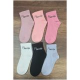 Moonrise Socks Kolej Bilekte Çorap 6 çift (Siyah-Beyaz-Lila-Pembe-Gül Kurusu-Yavruağzı) Moonrise yazılı