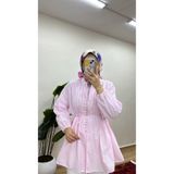 MOONSC Kadın Nervürlü Keten Tesettür Gömlek QUWİQ - Pembe