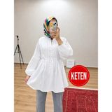 Moonsc Kadın Rahat Kalıp Nervürlü Beyaz Keten Tesettür Gömlek - Standart