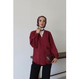 MOONSC V Yaka Önü Düğme Detaylı Tesettür Gömlek Bordo