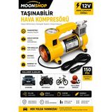 Moonshop 12V Araç Hava Kompresörü 150 Psı Taşınabilir Lastik Şişirme Pompası Çakmak Girişli Oto Hava Basınç Cihazı - 000-Siyah