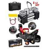 MOONSHOP 2 Ton Hidrolik Kriko Ve Çift Pistonlu Şişirme Kompresörü 2 li Set Çanta Hediyeli