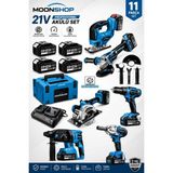 Moonshop 21V DX-1083 Usta Seti 11 Parça Bl Motor Darbeli Matkap Avuç Taşlama Somun Sıkma Daire Testere Dekupa