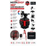 MOONSHOP 360° Yeşil Lazer Hizalama Seti Şarjlı 16 Çizgili Tripodlu Profesyonel Lazer Terazi DX1201.