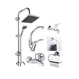 Moonshop 6'lı Duş Seti Duş Robotu Banyo Bataryası Lavabo Bataryası Havluluk Peçetelik Musluk
