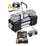 moonshop Çift Pistonlu Araç Lastik Şişirme Kompresörü, Çok Renkli, 12V, 150 PSI, LED Aydınlatmalı, Taşıma Çantalı, Lastik Tamir Kiti Dahil