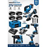 Moonshop DK011 21V DX-1079 Usta Seti 11 Parça Bl Motor Darbeli Matkap + Avuç Taşlama + Somun Sıkma + Daire Testere + Dekupaj