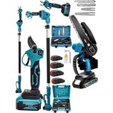 MOONSHOP Japan 598 Vf 2 Li Set 4 Akülü Şarjlı Ağaç Dal Kesme Budama Makası Zinçirli Testere Teleskopik Çubuğu