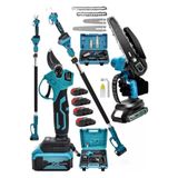 MOONSHOP Japan 598 Vf 2 Li Set 4 Akülü Şarjlı Ağaç Dal Kesme Budama Makası Zinçirli Testere Teleskopik Çubuğu