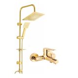 MOONSHOP Kare Gold Robot Duş Seti Altın Renk Kaliteli Kaplama Banyo Bataryası 2'li Set