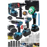 Moonshop Profesyonel Şarjlı Darbeli 4'lü Set 650 Nm Tork Özelliği ile 125 mm Taşlama ve 13 mm Matkap