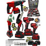 Moonshop Profesyonel Şarjlı Darbeli 5'li Set 2-26 Hilti 125mm Taşlama 13mm Matkap 650nm Somun Sökme Dal Buda