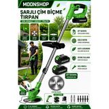 Moonshop Protrim Çift Bataryalı Şarjlı Çim Biçme Tırpanı | Testere Bıçaklı, Metal ve Plastik Bıçak Setli, Teleskopik Saplı