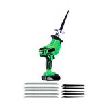 moonshop Şarjlı Tilki Kuyruğu Testere, Yeşil, Kömürsüz Motor, Et Kemik Ahşap Metal Kesim, 22V, 10 Bıçak Hediyeli, 30x15x15 cm
