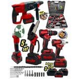 Moonshop SET005 Şarjlı Darbeli 5'li Set 2-26 Hilti 125 MM Taşlama + 13 MM Matkap 650MM Somun Sökme + Dal Budama Testere Kırmızı