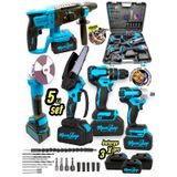 Moonshop SET005 Şarjlı Darbeli 5'li Set 2-26 Hilti 125 MM Taşlama + 13 MM Matkap 650NM Somun Sökme + Dal Budama Testere Mavi