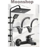 MOONSHOP Siyah Robot Tepe Yağmurlama Duş Başlığı 3Lü Banyo Mutfak Batarya Takımı Hediyeli