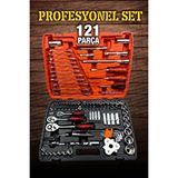 Moonshop Tam Profesiyonel Germany Eğik Cırcır 121 Parça Lokma Takımı Oto Tamirci Tam Set 1/2-3/8-1/4 Kırmızı