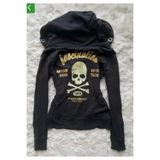 Moonstarcollection Siyah Fascination Skull Gotik Harajuku Y2K Kapşonlu Tam Boy Dar Hırka