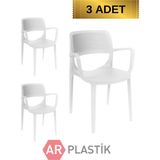 Moontime Alaçatı Barbi Model Kollu Sandalye, Bahçe, Mutfak, Kafe, Balkon Sandalyesi 3 Adet