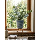 Moontime Alaçatı Mavi Zara Desenli Ayaklı Dekoratif Seramik Orkide Saksısı 12X19 cm Dekoratif Vazo Masaüstü Dekor