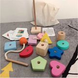 Moontime Alaçatı Montessori Ahşap Oyuncak - Giz Torbası ve Ip Geçir Geometrik Şekiller Ikili Eğitici Kartlı Oyunu