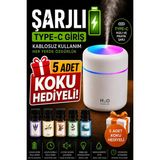 Moontime Alaçatı Şarjlı +5 Adet Koku Hediyeli Ultrasonik Oda ve Araç Hava Nemlendirici Buhar Makinesi ve Aroma Difüzörü Koku H2O