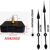 Moontime Alaçatı Sessiz Duvar Saati Mekanizması Qurtz Askısız 22 mm Şaft (60 cm -80 cm Saatler Için Uygundur)