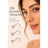 moonzy - minimalist & cozy 3’lü 316L Çelik Düşmeyen Kıvrımlı Burun Hızması Seti Yıldız Tektaş Top Gold Gümüş