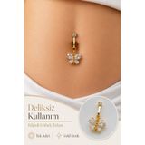 moonzy - minimalist & cozy Klipsli Kelebek Göbek Piercing Deliksiz Sıkıştırmalı Çelik Göbek Takısı Tek Adet
