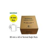 Mopak 80X40 Termal Rulo Adisyon Yazarkasa Pos Fiş Bilgi 80X40 Yemek Fişi Termal Rulosu 1 Koli 60 Adet Rulo
