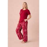 MOPİ Büyük Beden Bordo Desenli Viskon Kısa Kollu Pijama Takımı